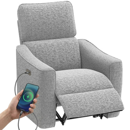 Power Recliner Chair, Linen Fabric, USB Ports, Footrest, Grey Sofas & Reclining Chairs at Gallery Canada