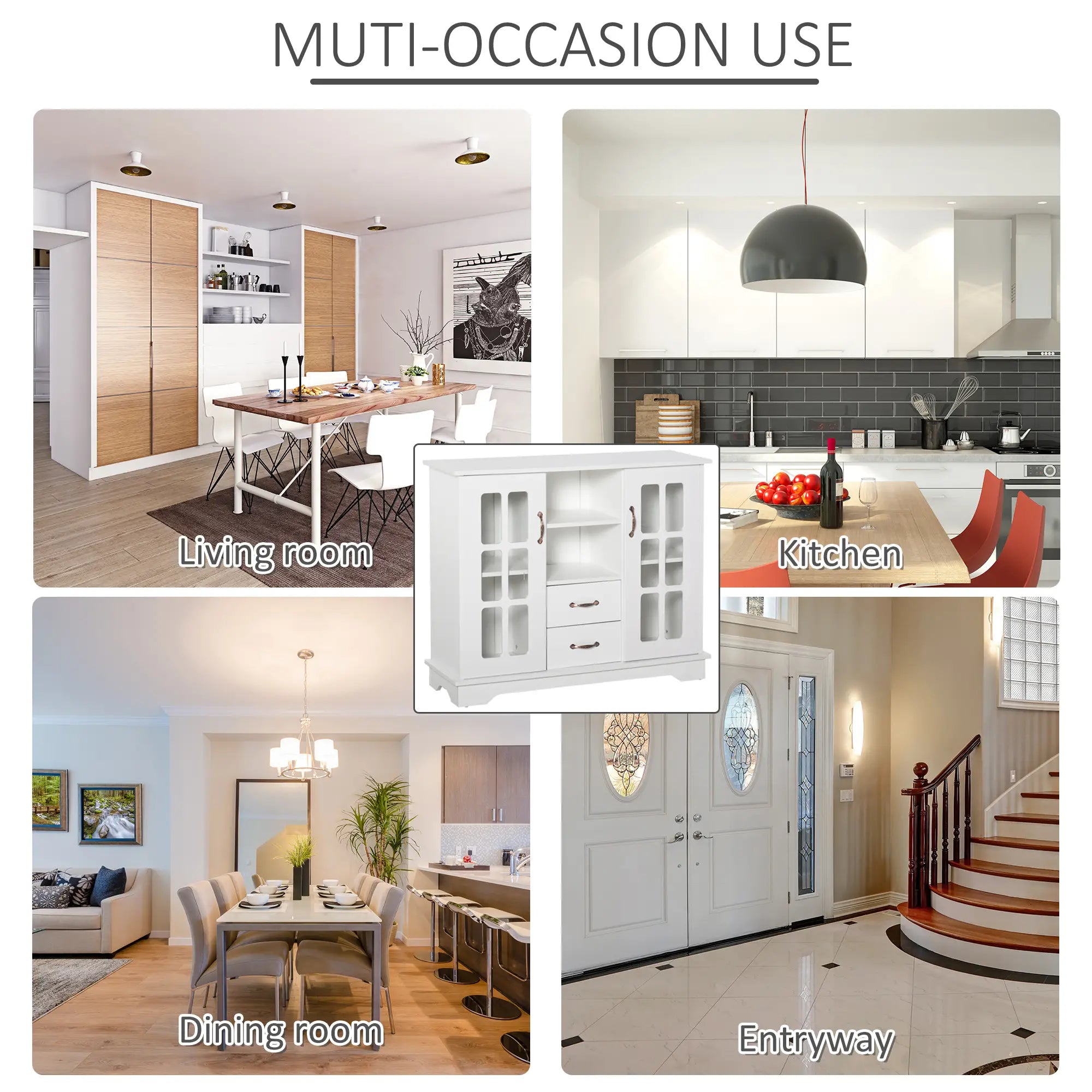 Modern Kitchen Sideboard, 2 Drawers, Coffee Bar Cabinet, Glass Doors, White Bar Cabinets at Gallery Canada