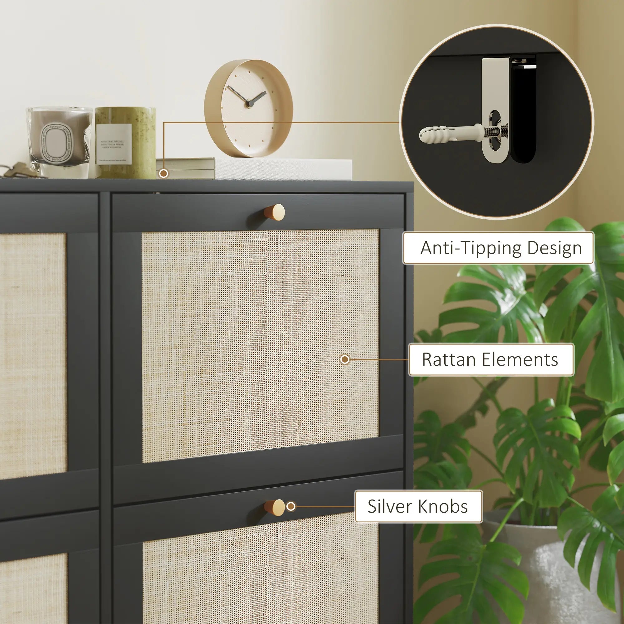 Narrow Shoe Storage Cabinet, 4 Flip Drawers, Adjustable Shelves, 20 Pairs, Black Shoe Storage Cabinets & Racks at Gallery Canada