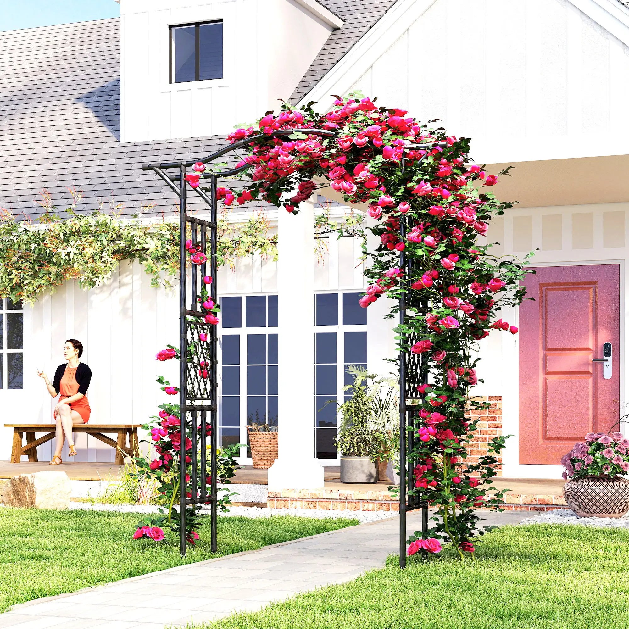 Garden Arch Trellis Arbor With Extended Top, 66.9