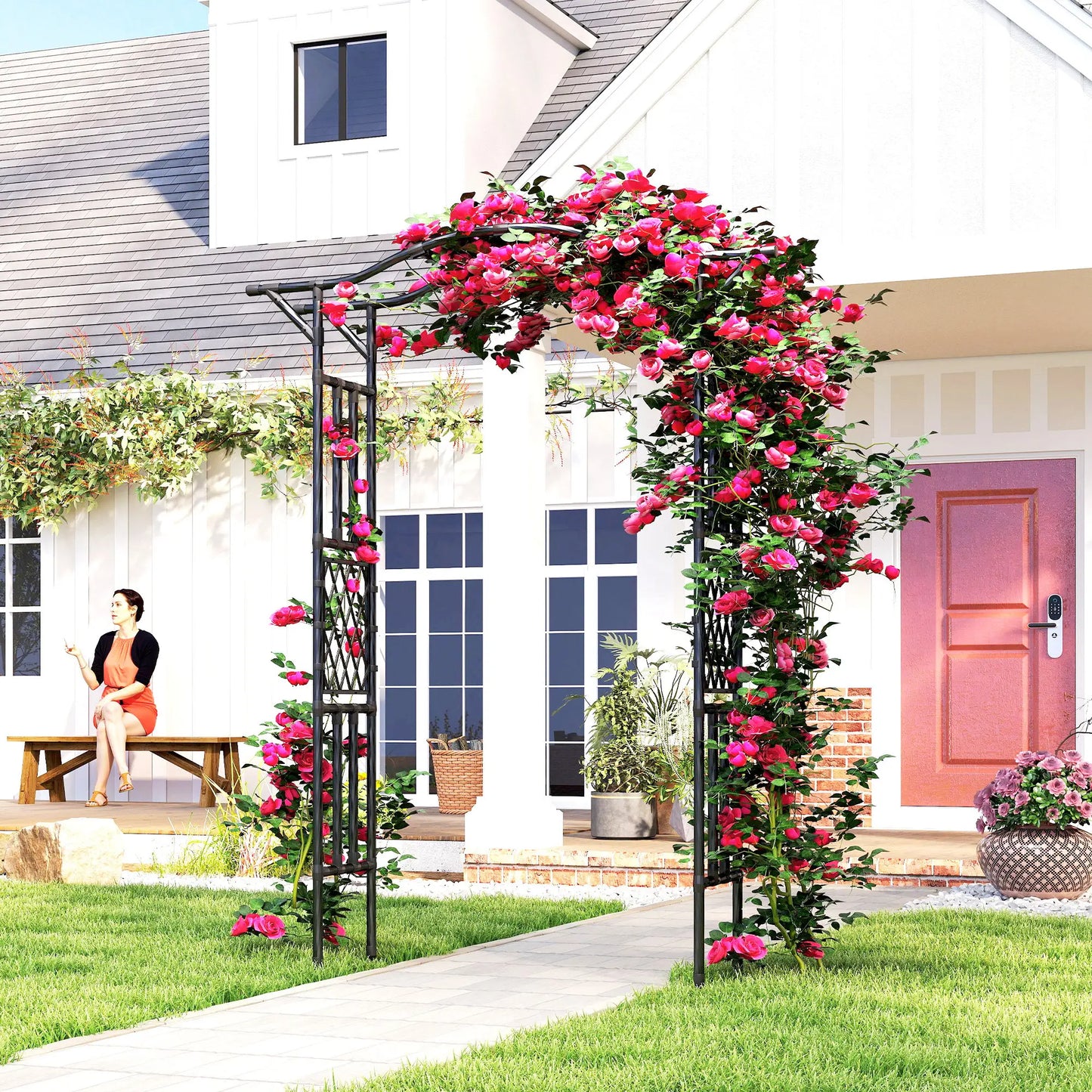 Garden Arch Trellis Arbor With Extended Top, 66.9" x 15.7" x 90.6", Black Garden Arches at Gallery Canada