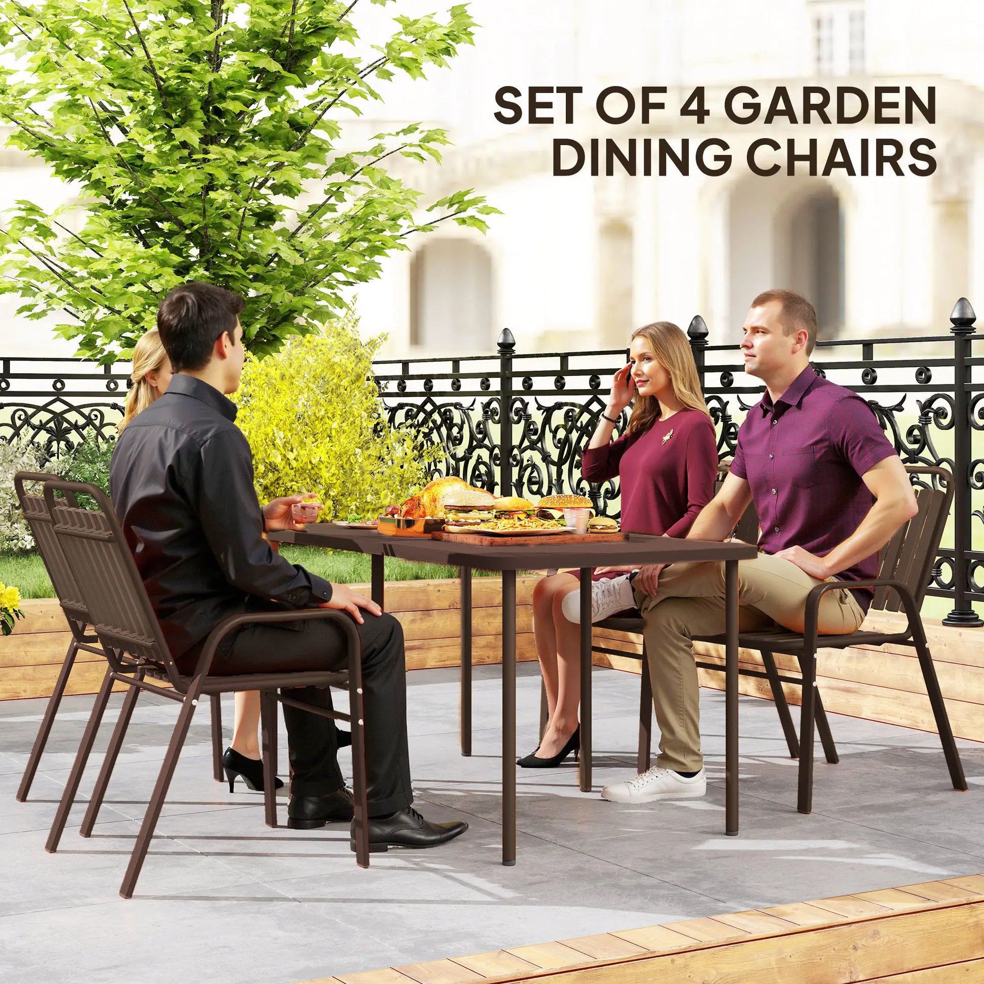 Stackable Outdoor Dining Chairs, Set of 4, Dark Brown Outdoor Dining Sets at Gallery Canada