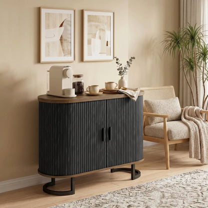 Sideboard Buffet Cabinet with Curved Tambour Doors, Brown/Black