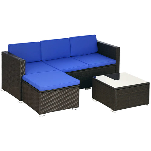 3-Piece Patio Furniture Set, Outdoor PE Rattan Sofa, Glass Table, Blue