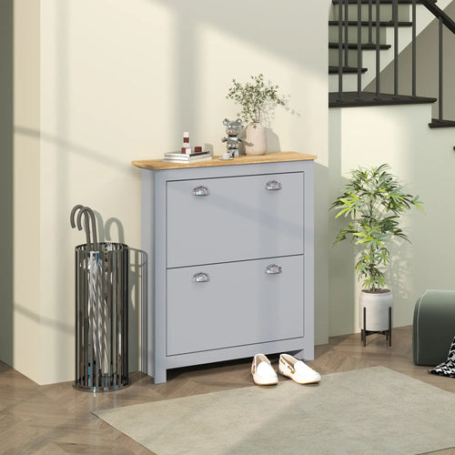 Shoe Cabinet, 2 Flip Drawers, Adjustable Shelves, 12 Pair, Grey