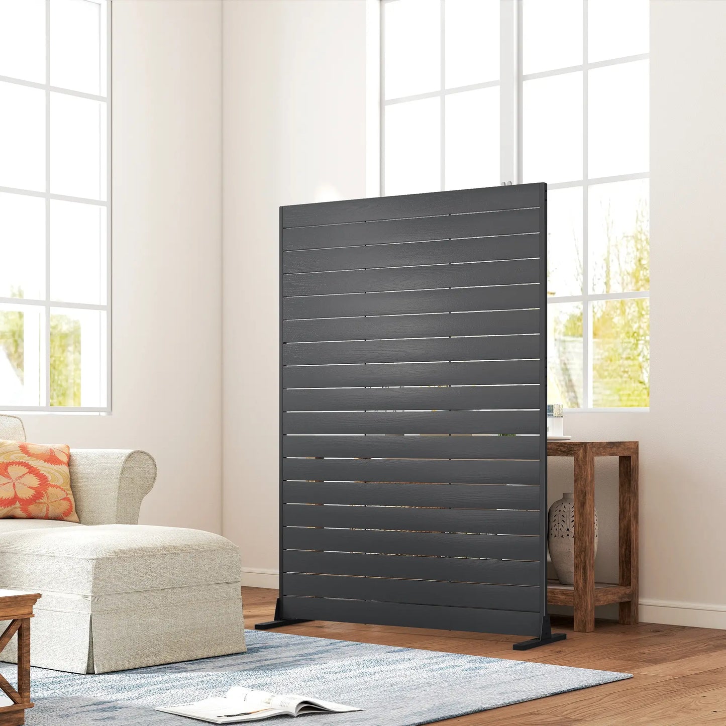 Outdoor Privacy Screen, 47.2" x 68.5" HDPE Panel With Stand, Black Side Awnings at Gallery Canada