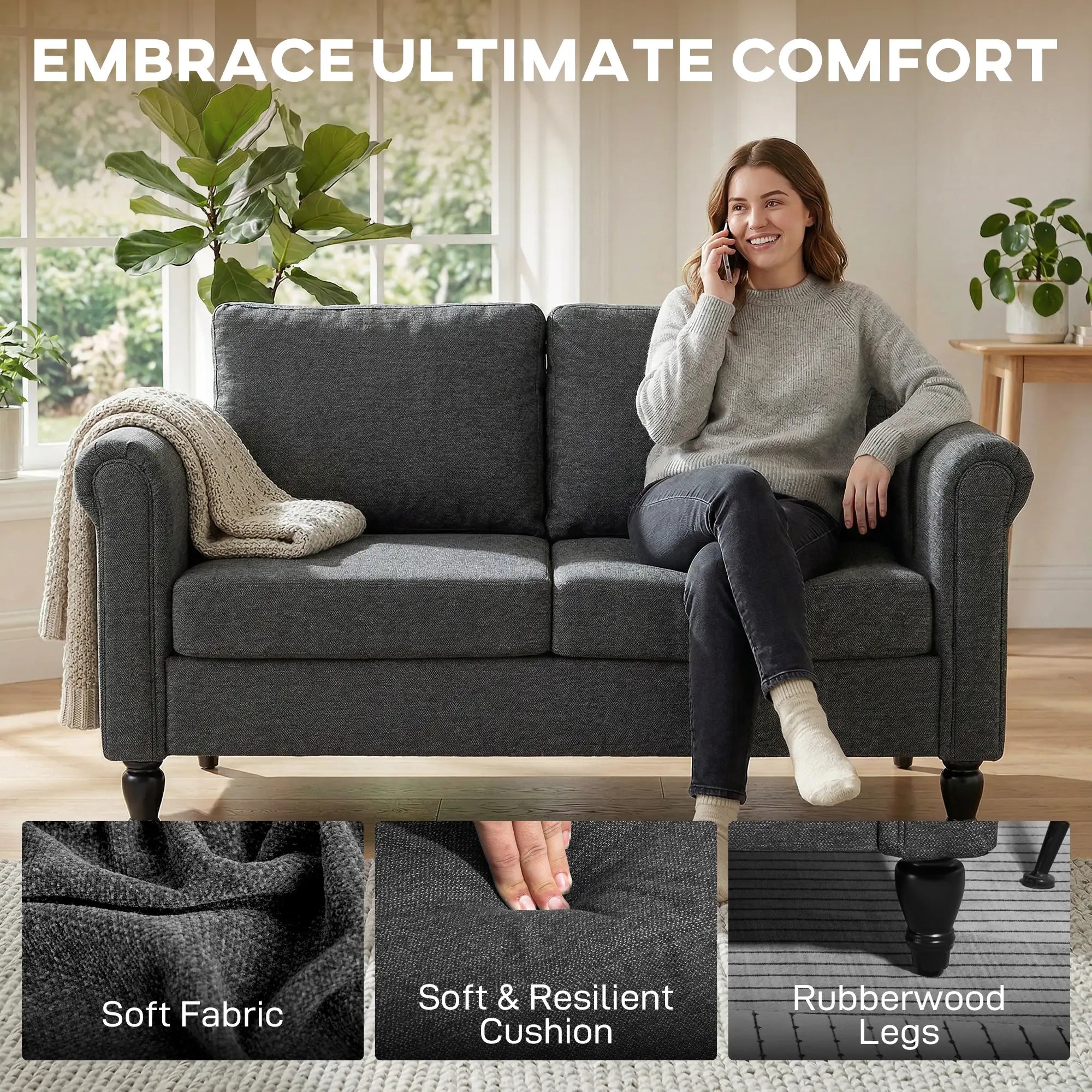 Vintage Loveseat, Upholstered Chenille 2 Seater Sofa, Dark Grey 2-Seater Sofas at Gallery Canada