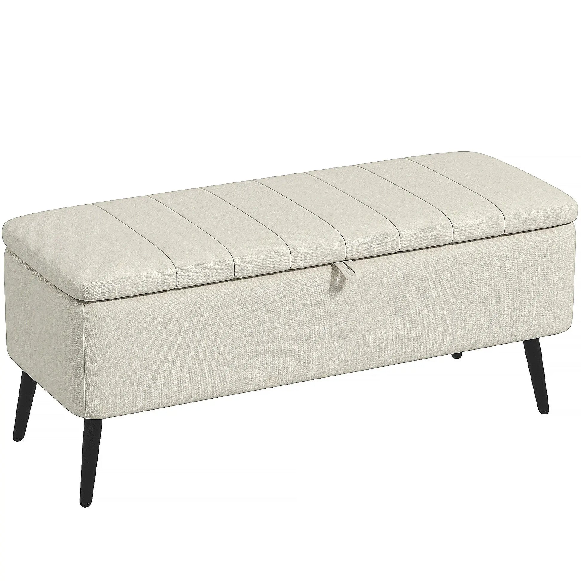 40" Ottoman with Storage, Linen Upholstered, Cream White Storage Ottomans & Benches at Gallery Canada