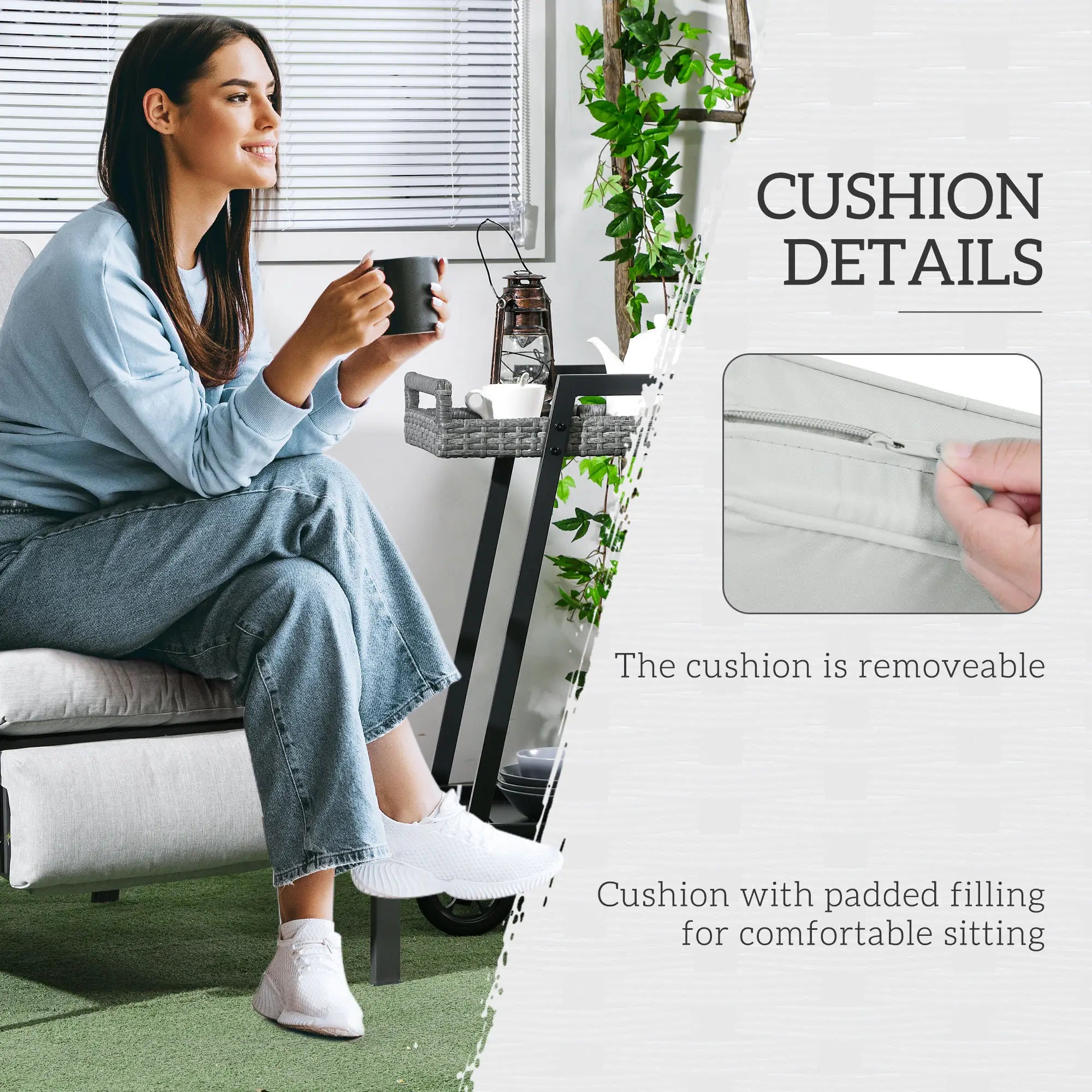 Outdoor Rattan Recliner Chair, Adjustable Back, Retractable Footrest, Light Grey Chaise Loungers at Gallery Canada