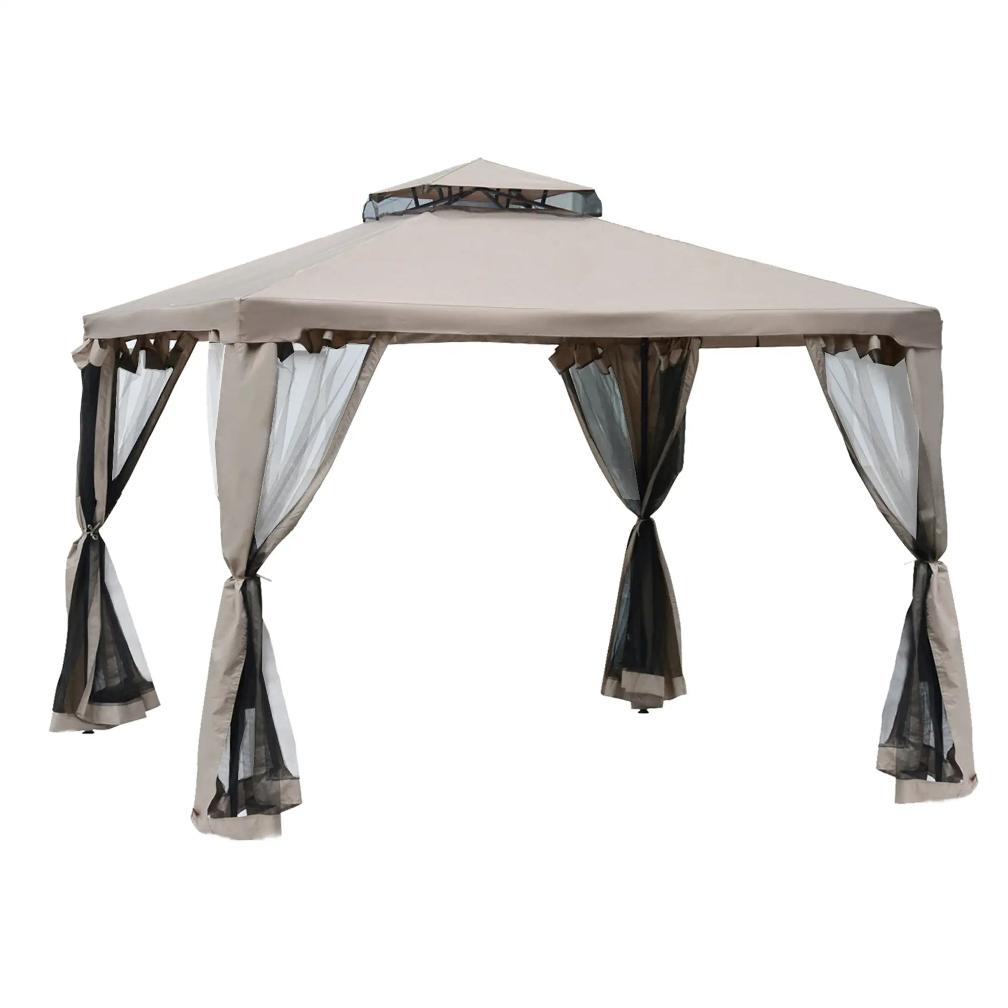 10' x 10' Outdoor Gazebo, Steel Frame, Canopy Shelter, Brown Gazebos Taupe at Gallery Canada