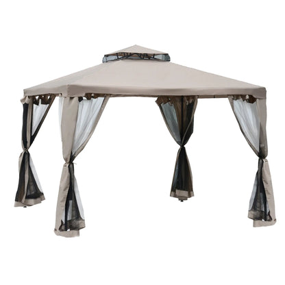 10' x 10' Outdoor Gazebo, Steel Frame, Canopy Shelter, Brown Gazebos Taupe at Gallery Canada