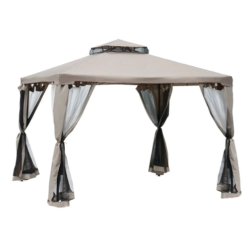 10' x 10' Outdoor Gazebo, Steel Frame, Canopy Shelter, Brown