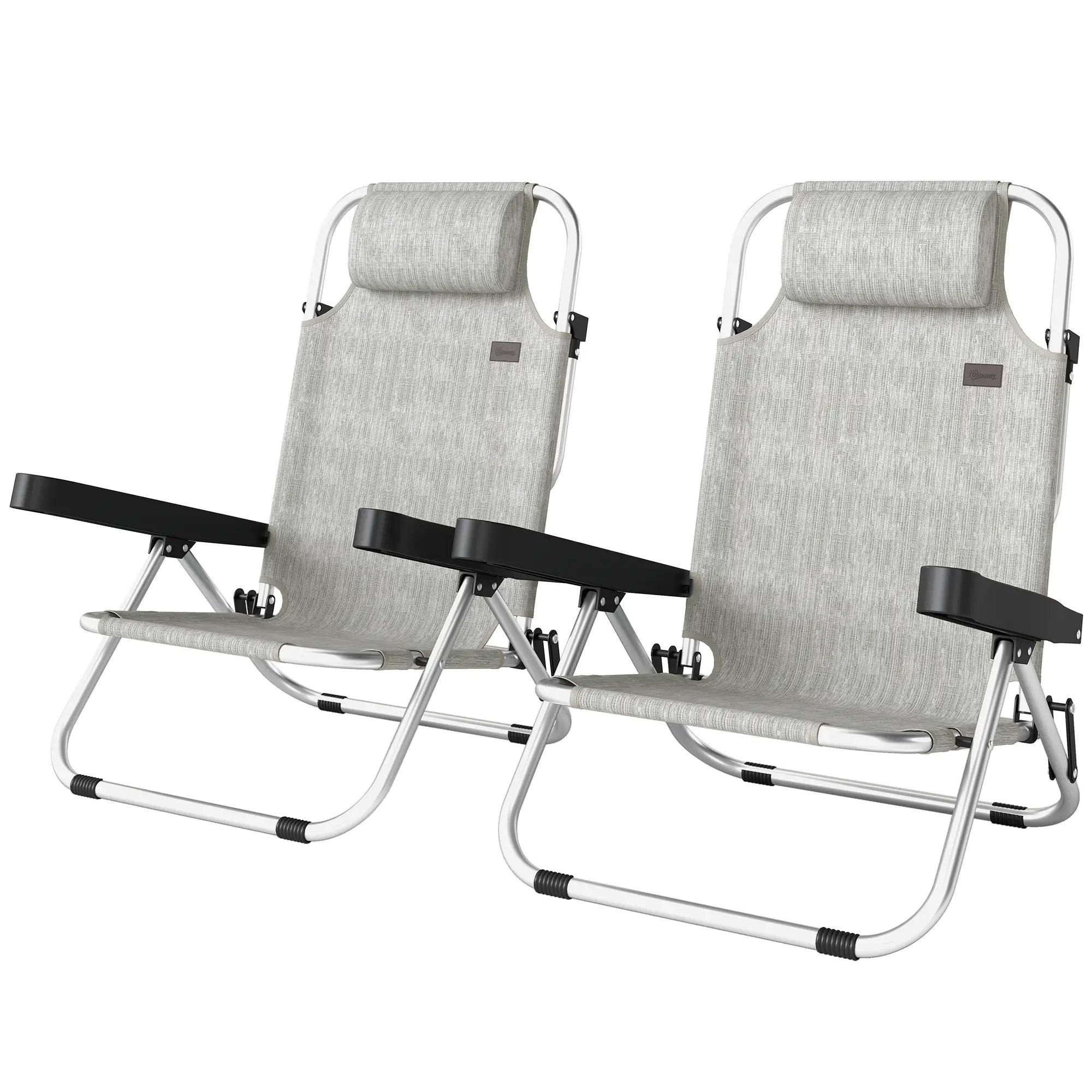 Folding Lounge Chair Set, Reclining Outdoor Chairs, 4-Position Adjustable Lounger Chairs Grey, Silver White at Gallery Canada