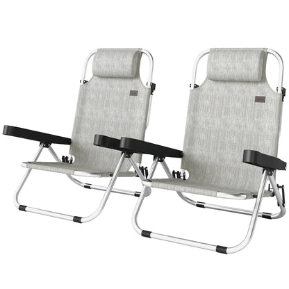 Folding Lounge Chair Set, Reclining Outdoor Chairs, 4-Position Adjustable Lounger Chairs Grey, Silver White at Gallery Canada