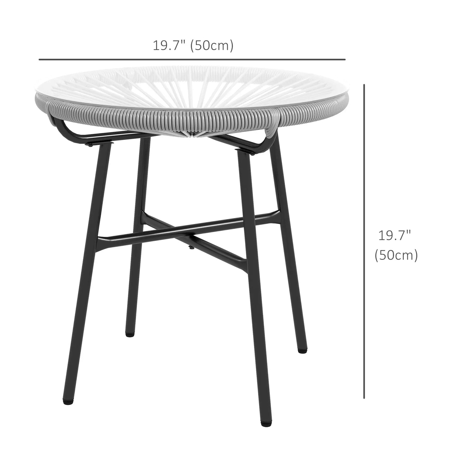 Round Rattan Side Table, Outdoor, PE Rattan, Tempered Glass Top, Grey