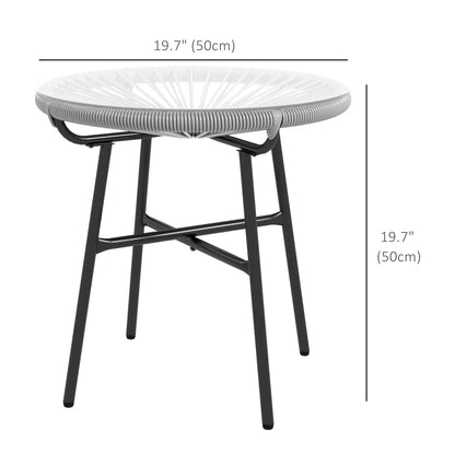 Round Rattan Side Table, Outdoor, PE Rattan, Tempered Glass Top, Grey