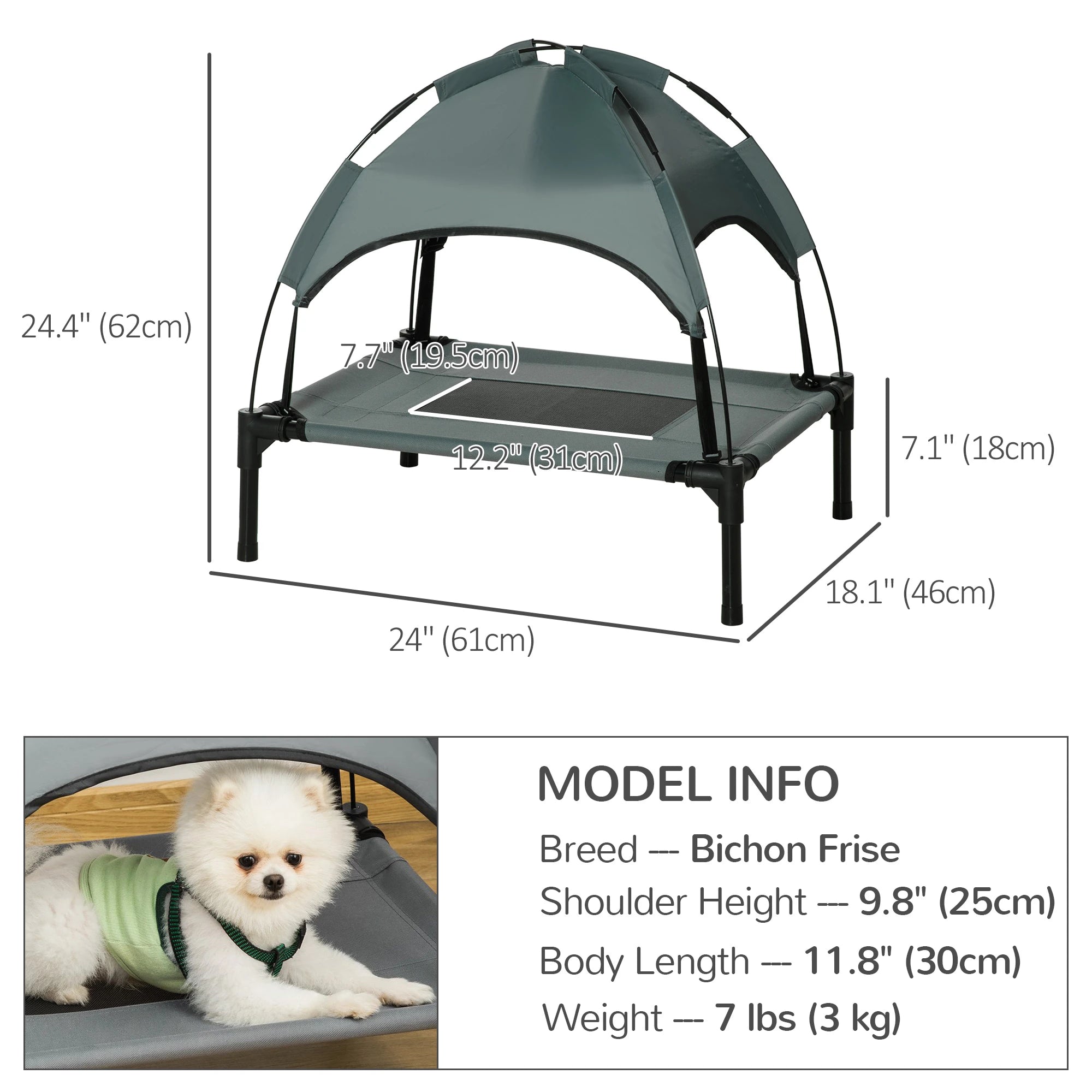 Portable Raised Dog Cot with Canopy, Small-Sized, Grey Elevated Dog Beds at Gallery Canada