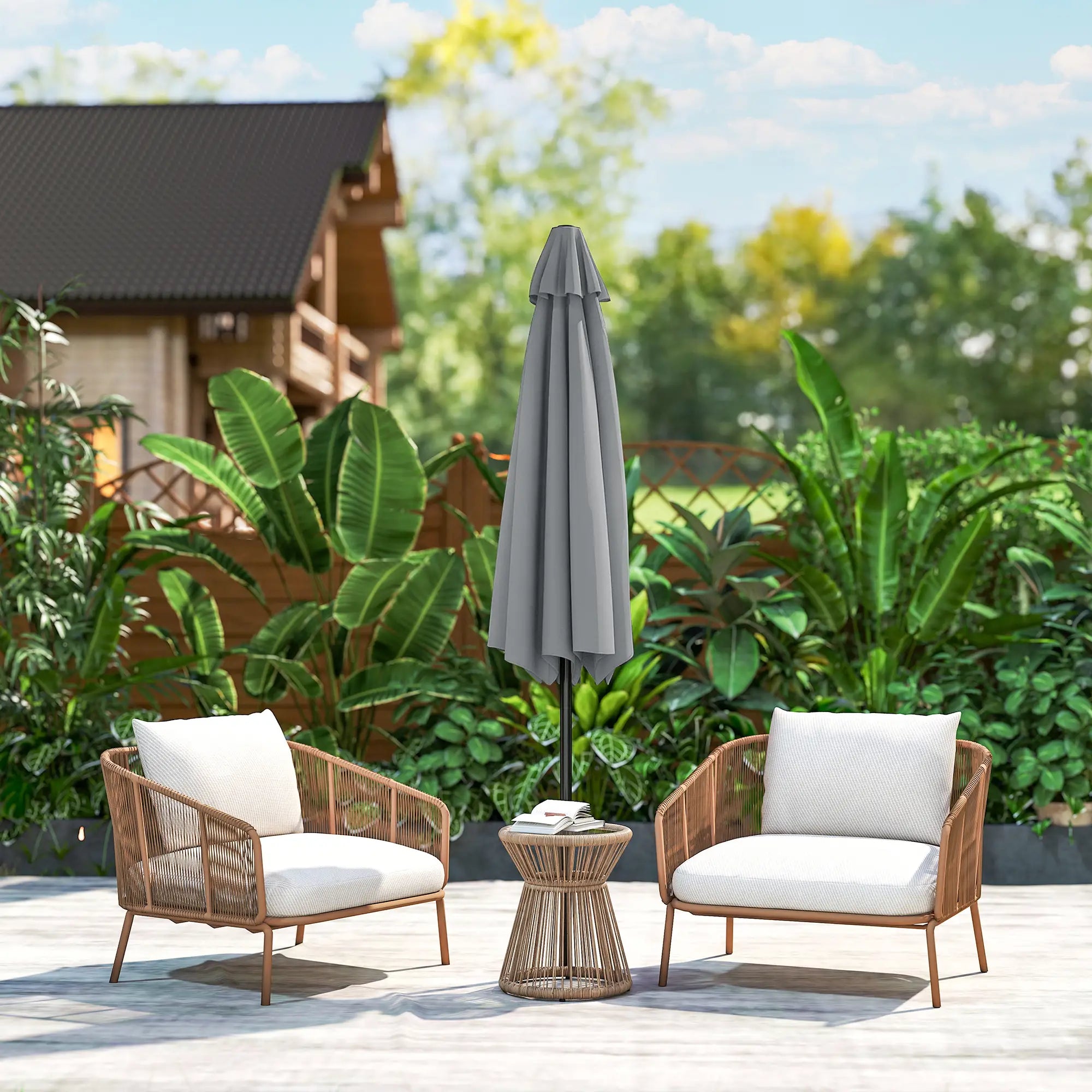 Outdoor Patio Sun Umbrella, 6 Ribs, Light Grey Patio Umbrellas at Gallery Canada