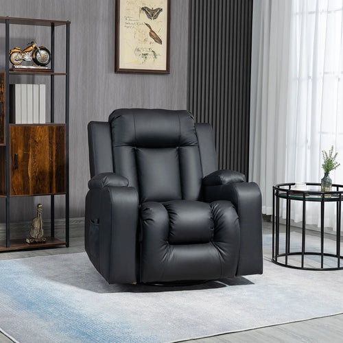 360° Swivel Massage Recliner Chair, 8 Vibration, PU Leather, Black