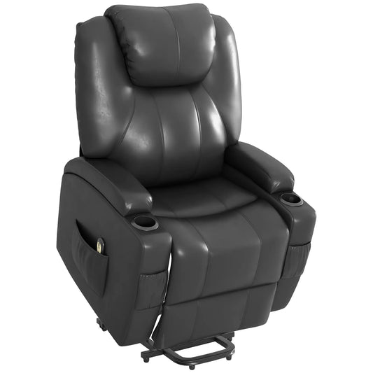 Power Recliner, Electric Lift Chair for Elderly with Footrest, Remote Control, Side Pockets and Cup Holders, Grey Electric Power Lift Chairs Grey at Gallery Canada
