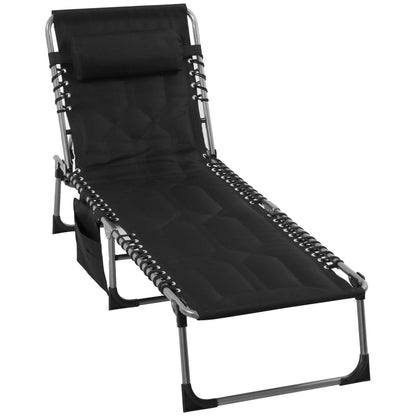 Folding Chaise Lounge Chair, Outdoor Padded Reclining, Adjustable Backrest, Black Lounger Chairs at Gallery Canada