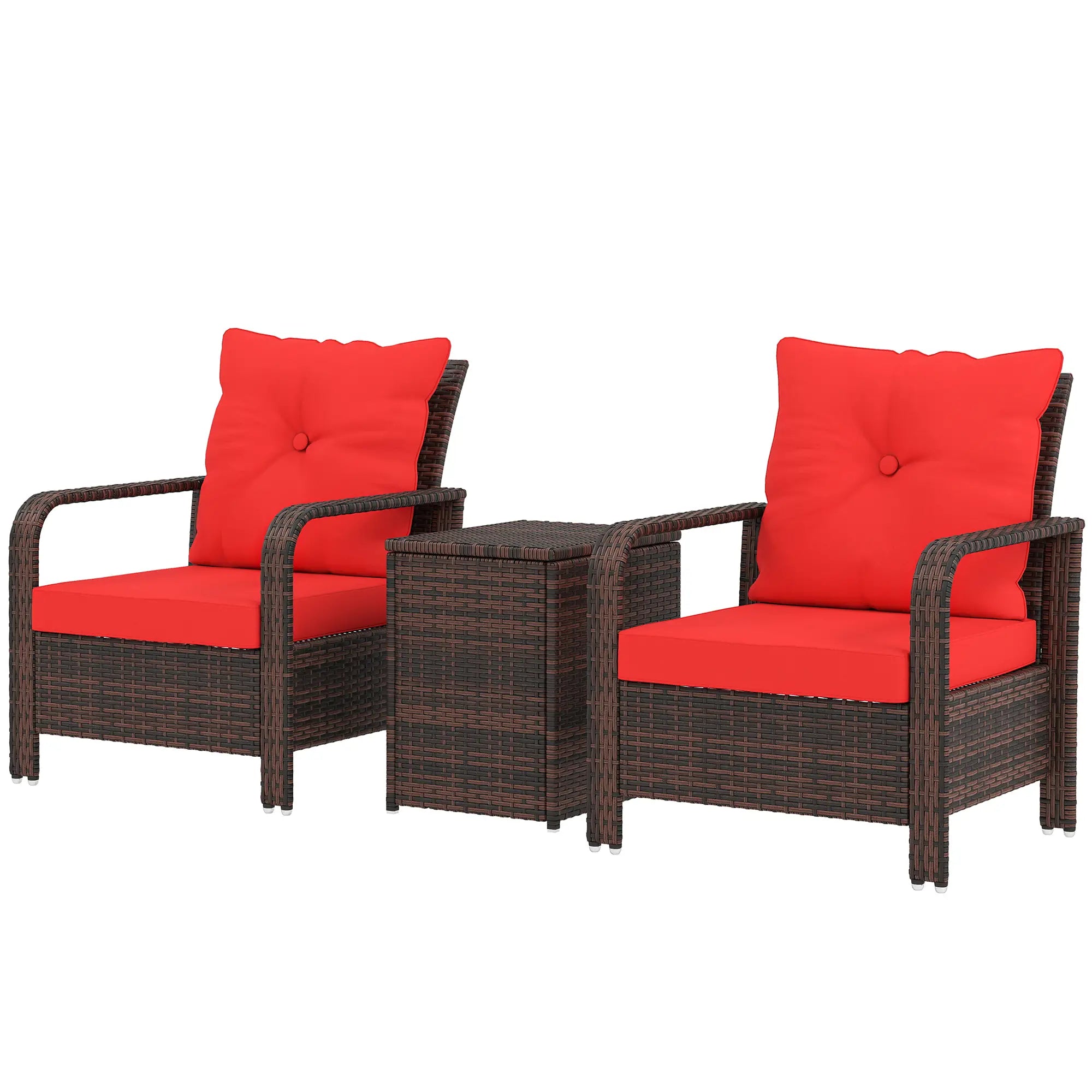 3 Pc Wicker Patio Set, Rattan Bistro with Storage Table, Thickened Cushions, Outdoor Garden Set, Red Bistro Sets at Gallery Canada