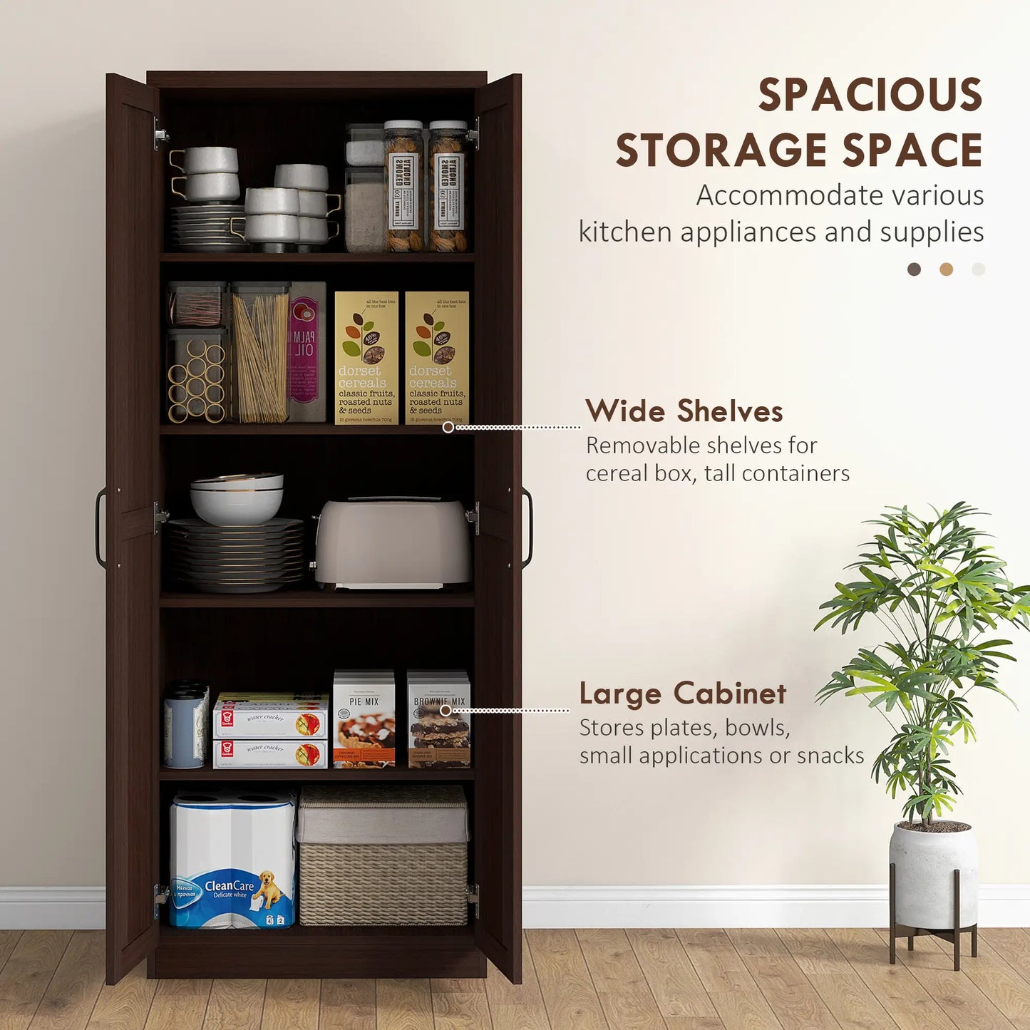 63" Kitchen Storage Cabinet, 5-Tier Pantry with Doors, Adjustable Shelves, Dark Brown Kitchen Pantry Cabinets at Gallery Canada