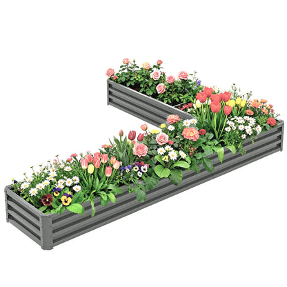 L-Shaped Raised Garden Bed, 82" x 109" x 12", Galvanized Steel Planter Box, Light Grey Galvanized Planter Boxes Light Grey at Gallery Canada