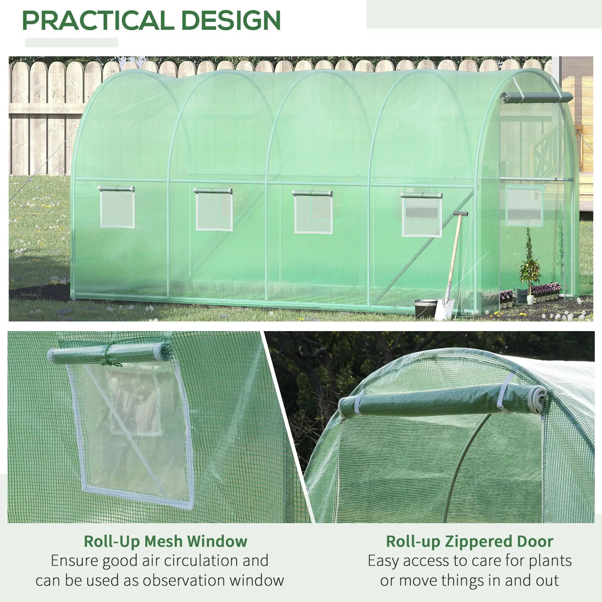 Walk-In Tunnel Greenhouse, 13x6.4x6.5ft, Galvanised Steel Frame, Green Tunnel Greenhouses at Gallery Canada