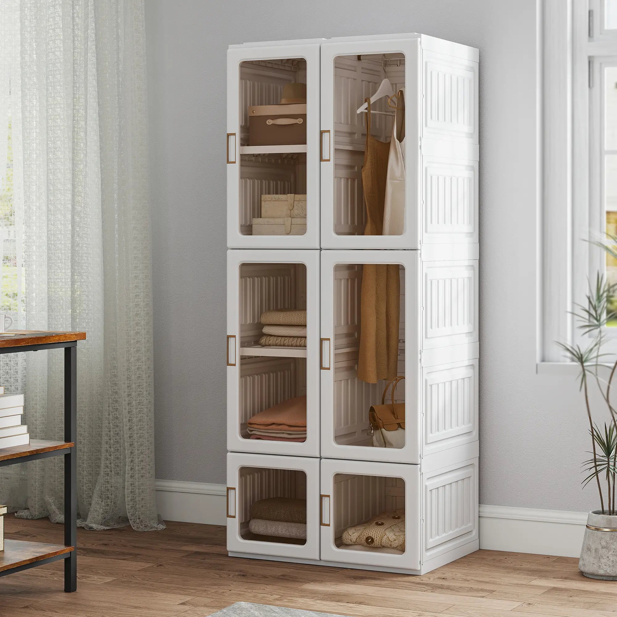 Portable Wardrobe, Foldable Plastic Closet, 6 Compartments, White Clothing Storage at Gallery Canada