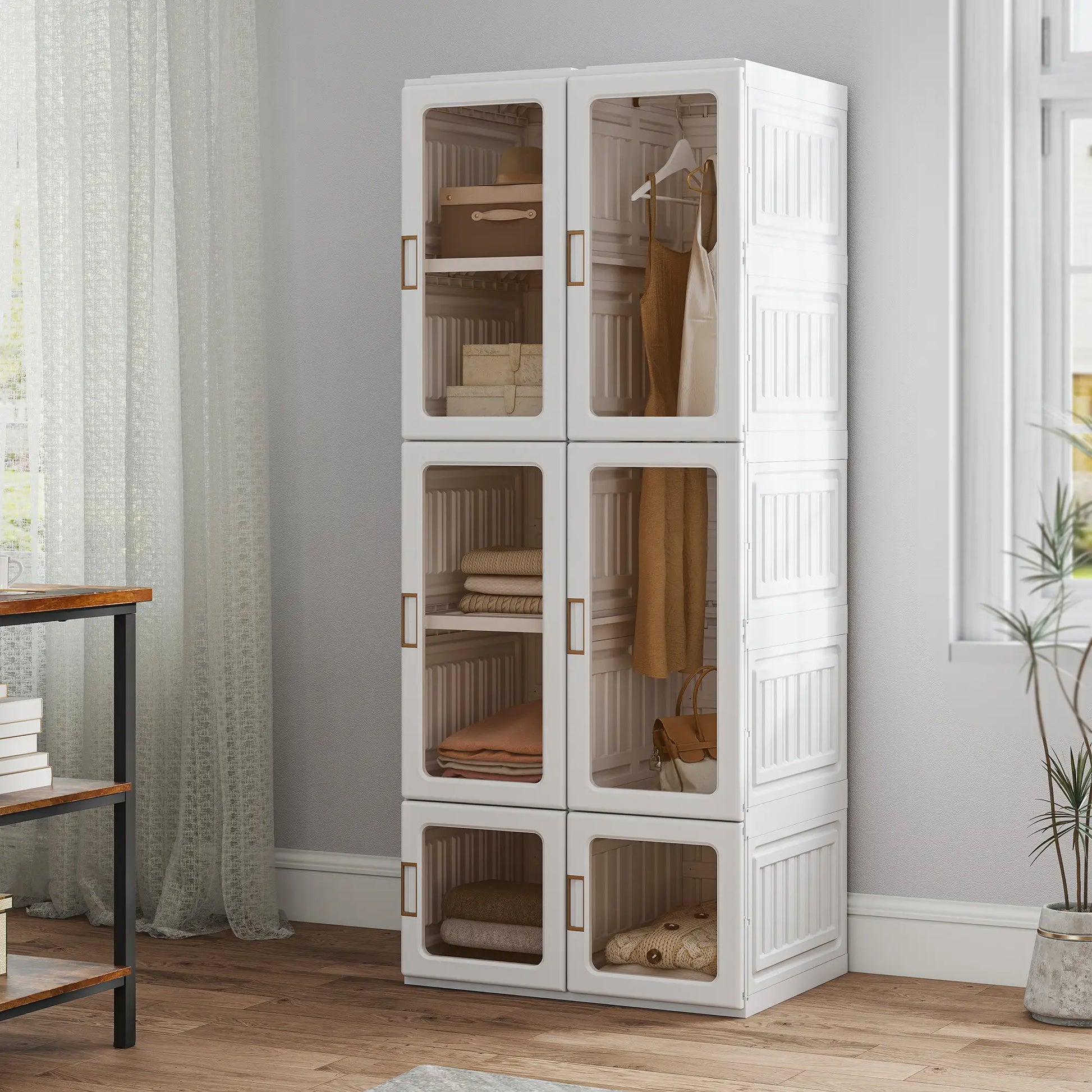 Portable Wardrobe, Foldable Plastic Closet, 6 Compartments, White Clothing Storage at Gallery Canada
