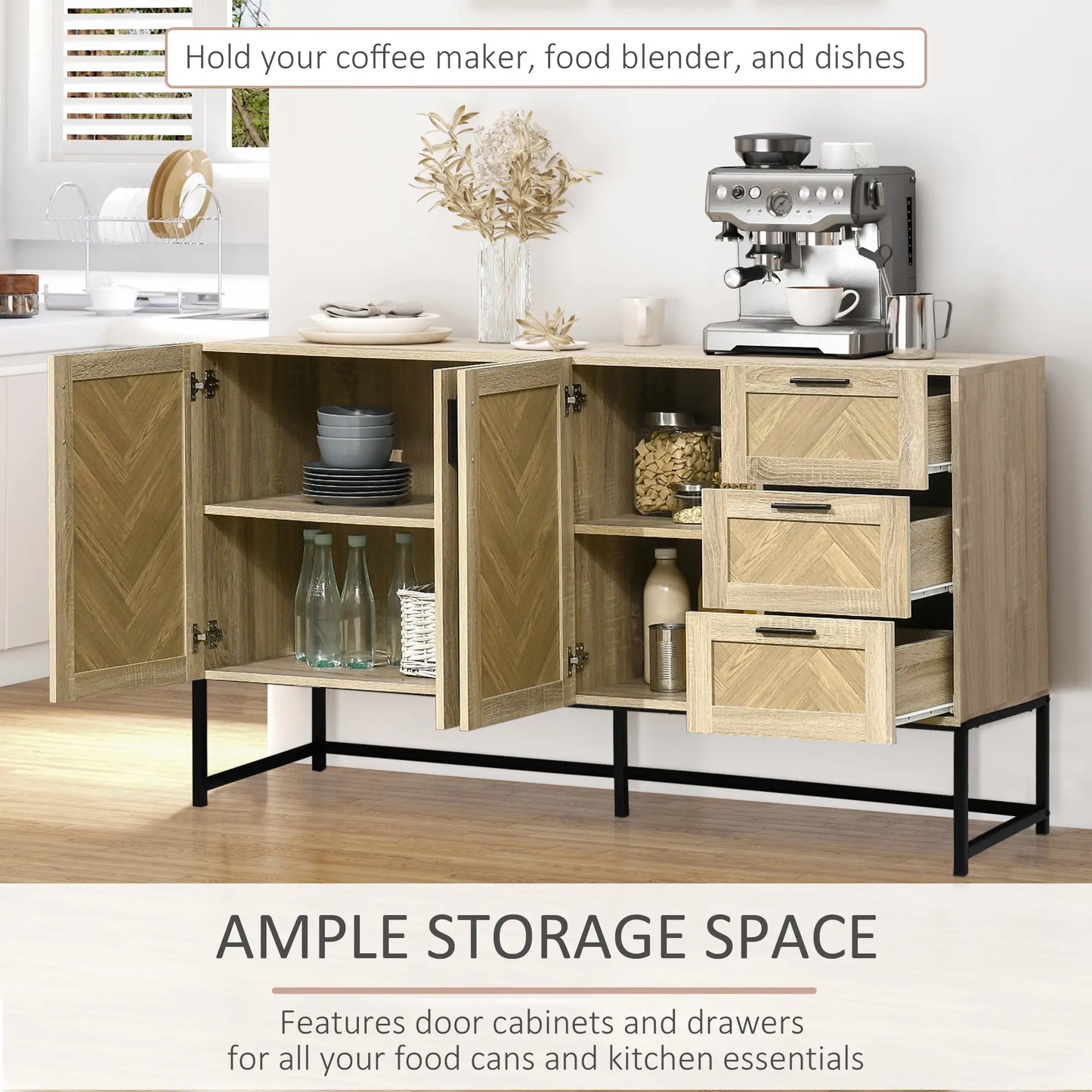 Buffet Cabinet, Coffee Bar with Drawers, Adjustable Shelves, Oak Bar Cabinets at Gallery Canada