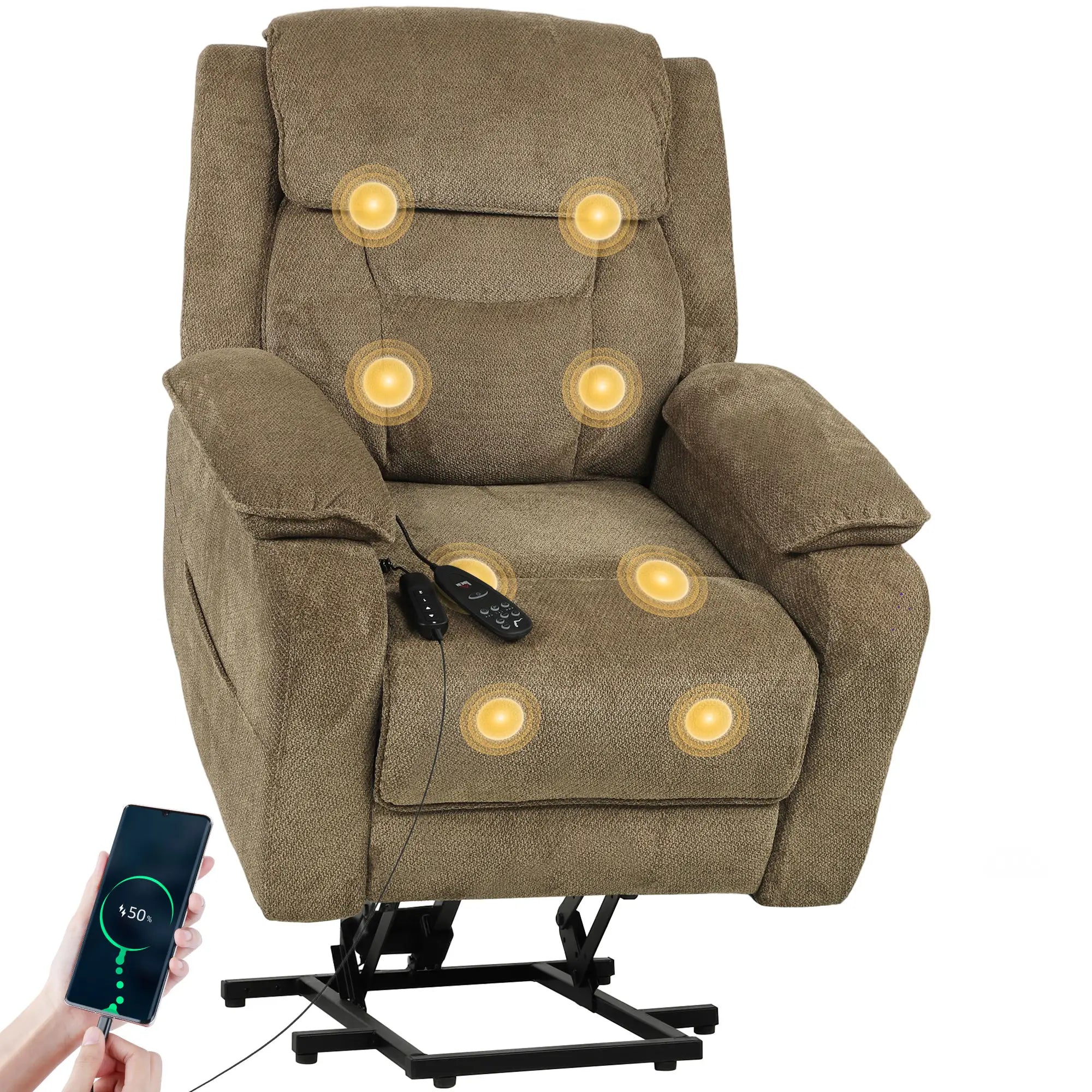 Power Recliner Chair, Massage, Electric Lift, 2 Memory Positions, Brown Electric Power Lift Chairs at Gallery Canada
