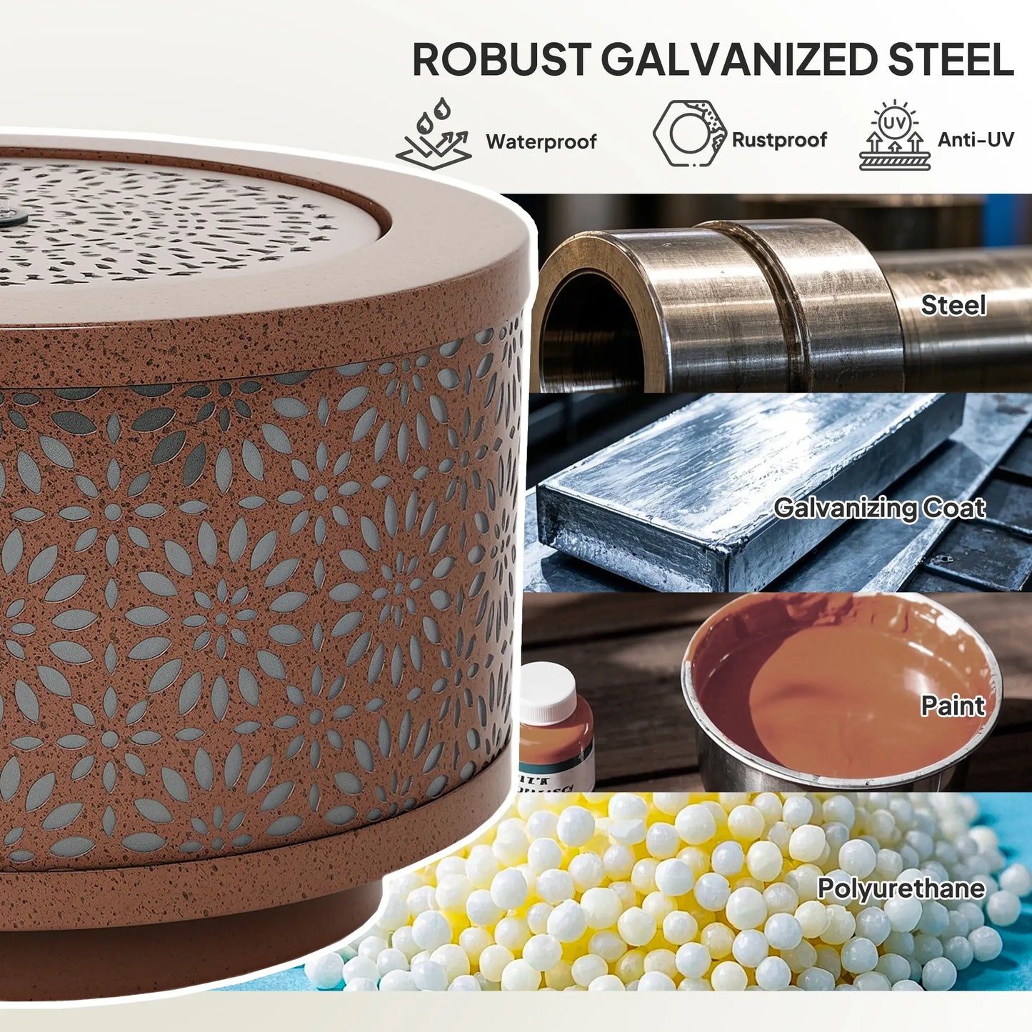 Outdoor Water Fountain with LED Lights, 10" Tall, Adjustable Flow, Brown Water Fountains at Gallery Canada