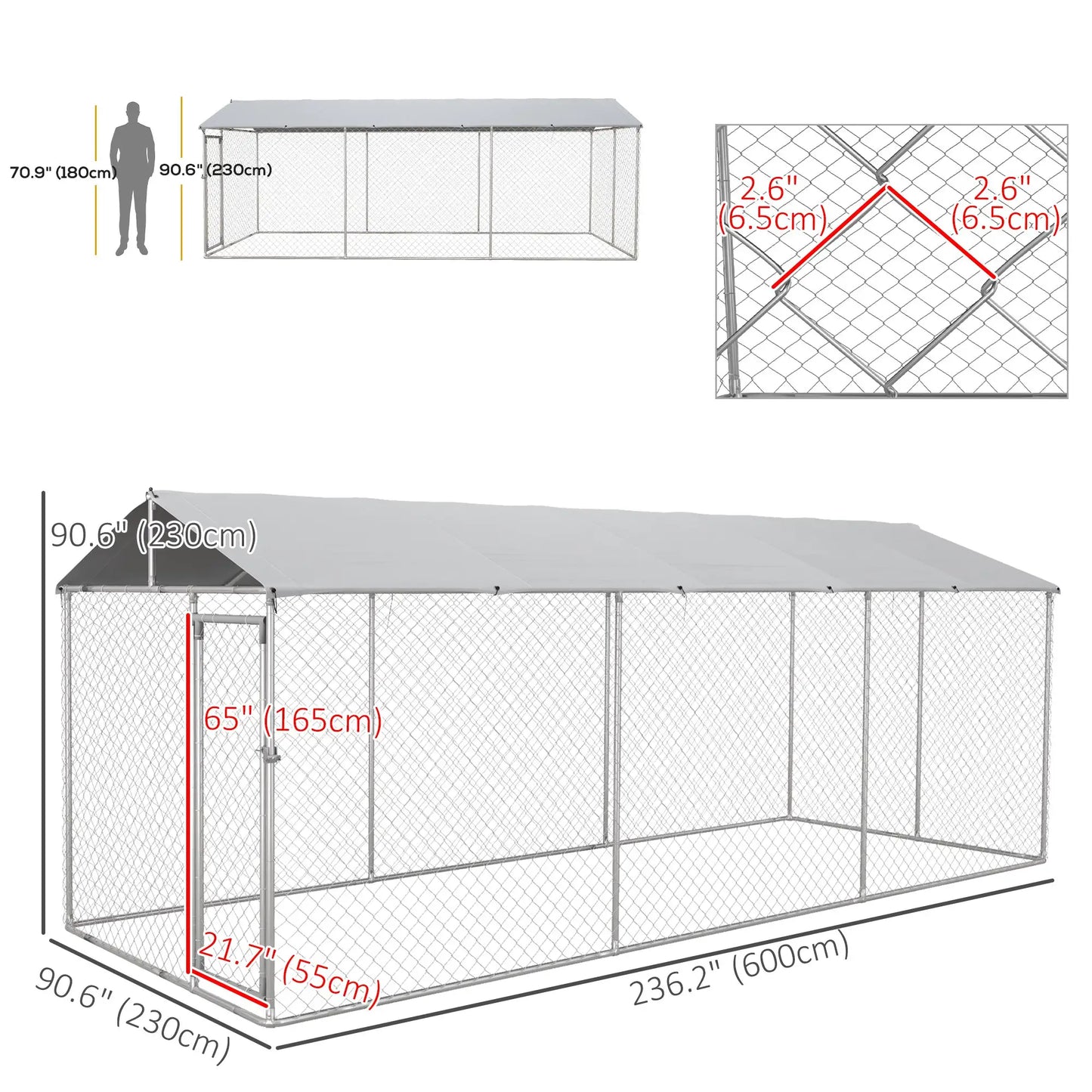 19.7' x 7.5' x 7.5' Outdoor Dog Kennel, Waterproof UV Resistant Cover, Silver Houses, Kennels & Pens at Gallery Canada