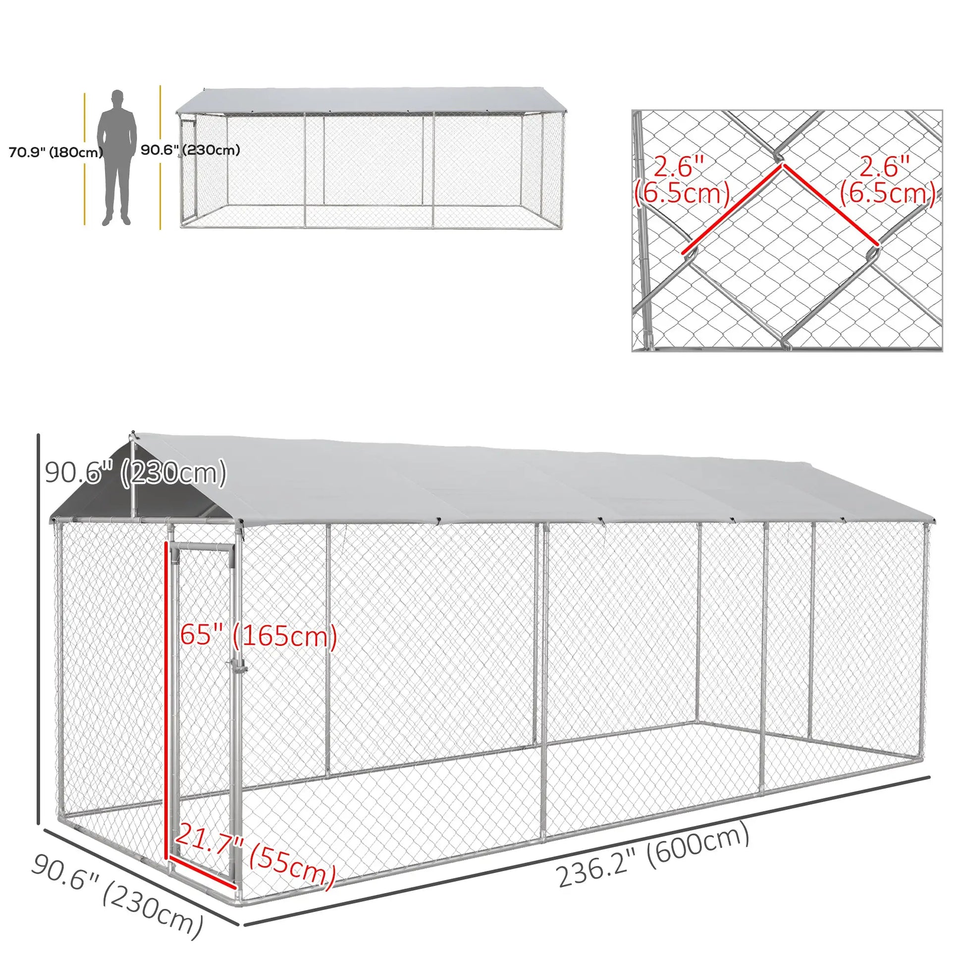 19.7' x 7.5' x 7.5' Outdoor Dog Kennel, Waterproof UV Resistant Cover, Silver Houses, Kennels & Pens at Gallery Canada