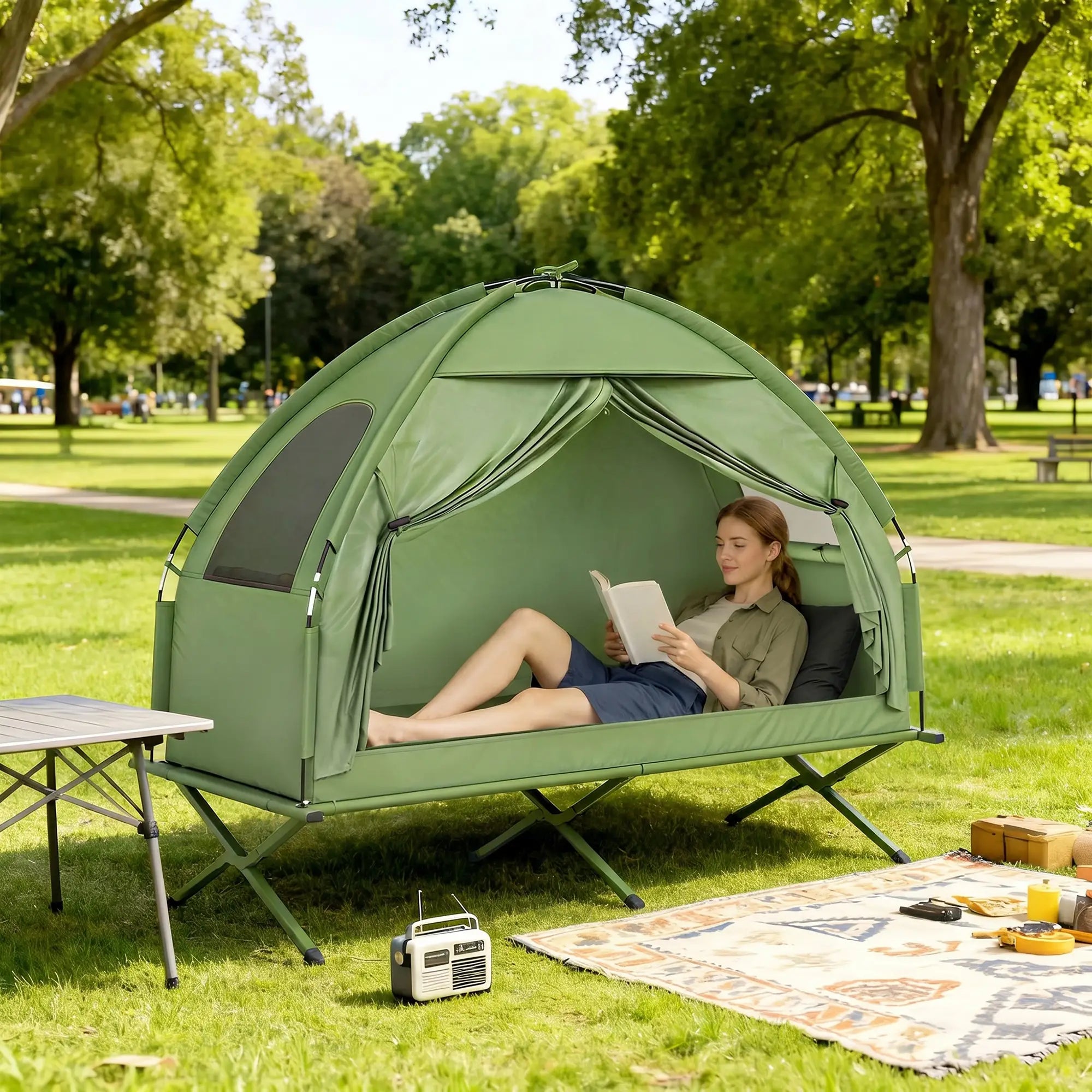 Compact Pop Up Camping Cot Tent Combo, Folding Outdoor, Dark Green Camping Tents at Gallery Canada