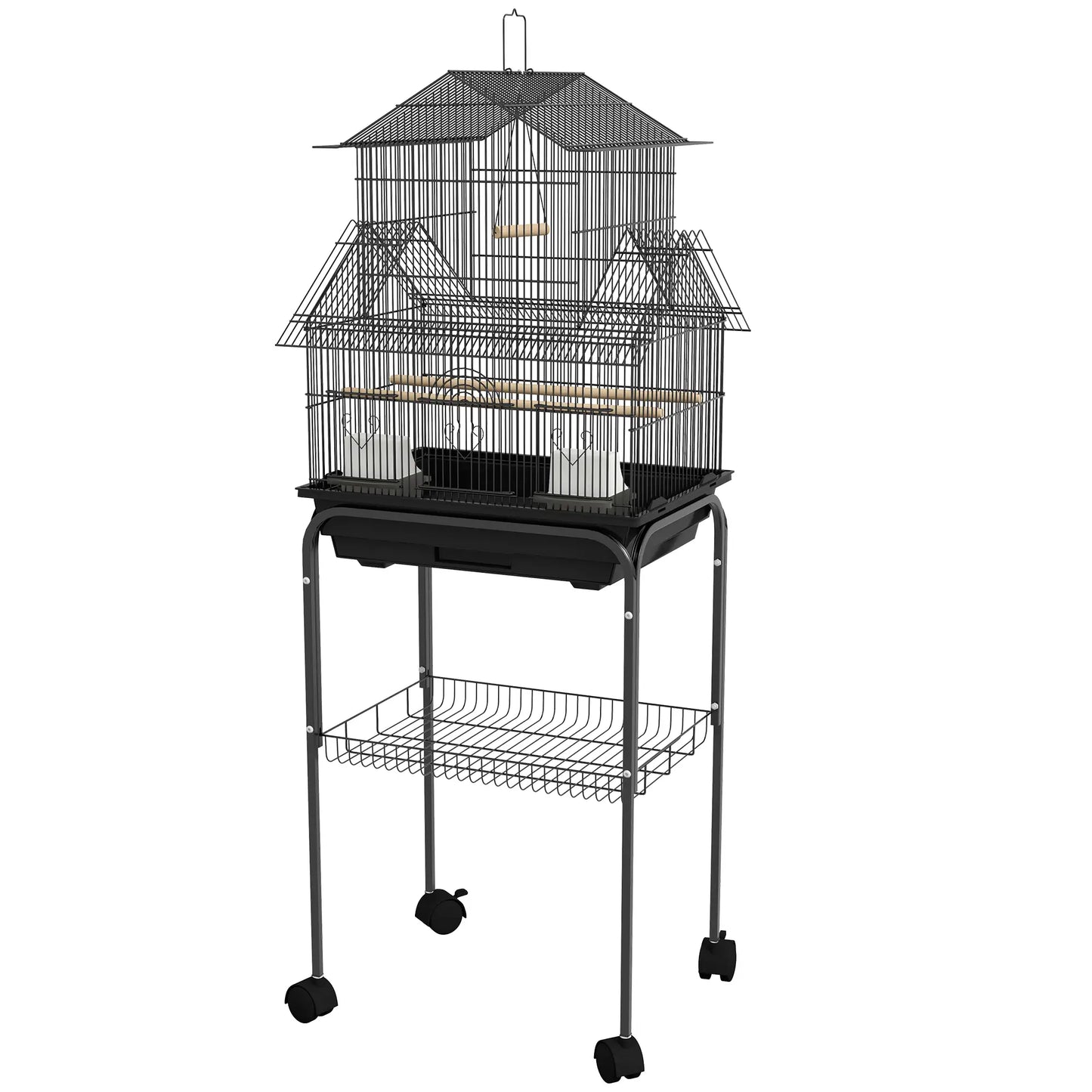 48" Bird Cage with Perch, Swing, Food Container, Slide-out Tray Bird Cages Black at Gallery Canada