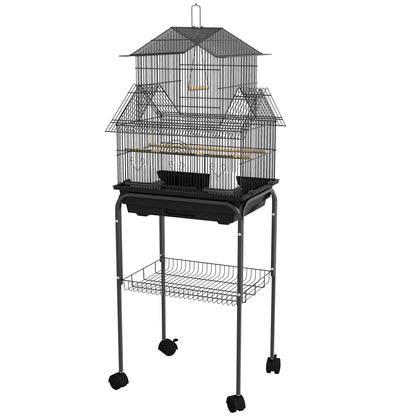 48" Bird Cage with Perch, Swing, Food Container, Slide-out Tray Bird Cages Black at Gallery Canada