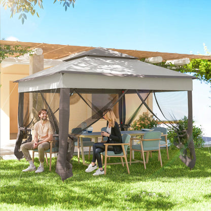 11' x 11' Pop Up Canopy, 2-Tier Soft Top Shelter Tent With Netting, Mixed Grey Pop Up Canopies at Gallery Canada