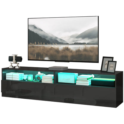 LED Lighted TV Stand for 75", Storage Drawers, High Gloss Black, Black TV Stands at Gallery Canada