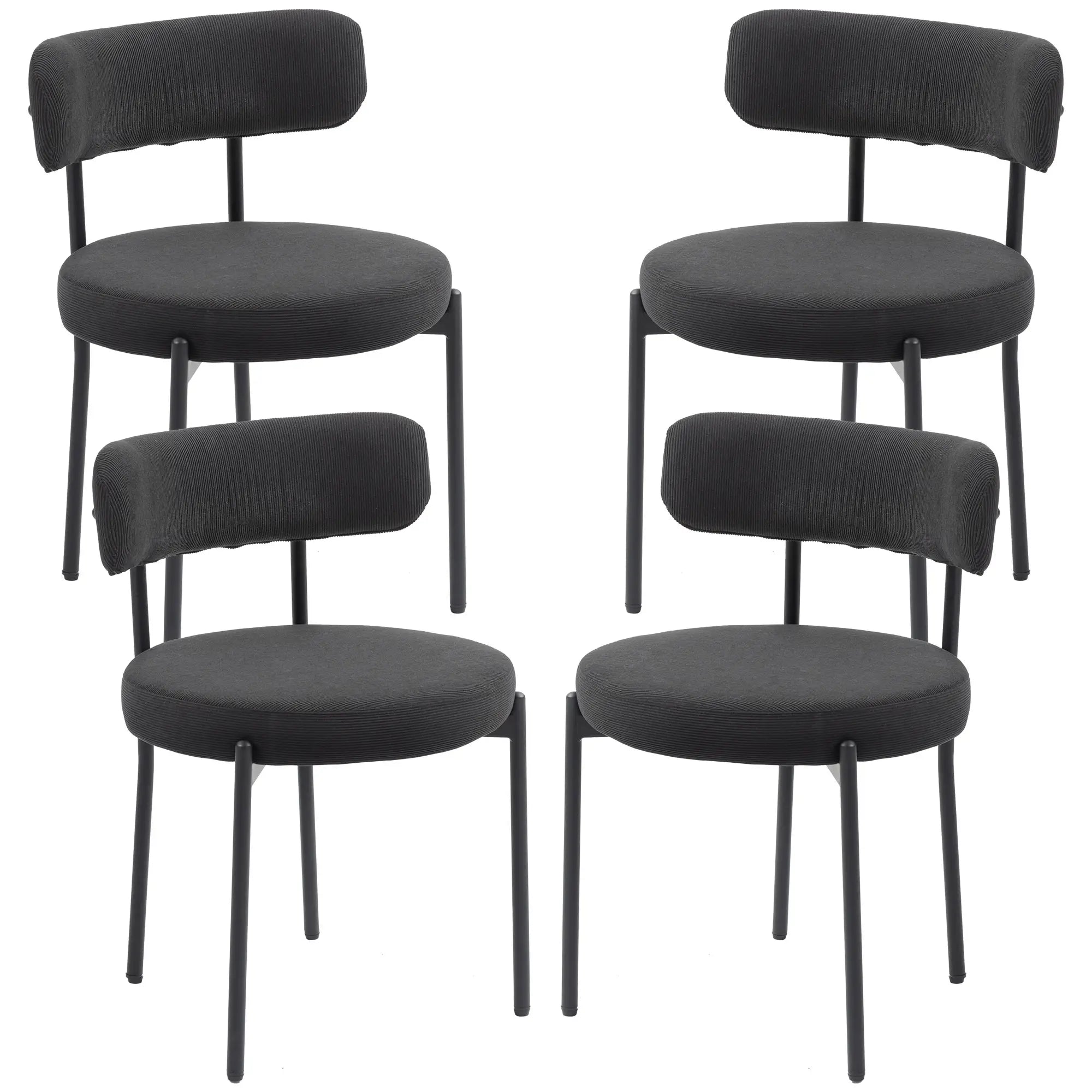 4 Kitchen Chairs, Modern Dining, Corduroy Upholstery, Steel Legs, Black Dining Chairs Black at Gallery Canada