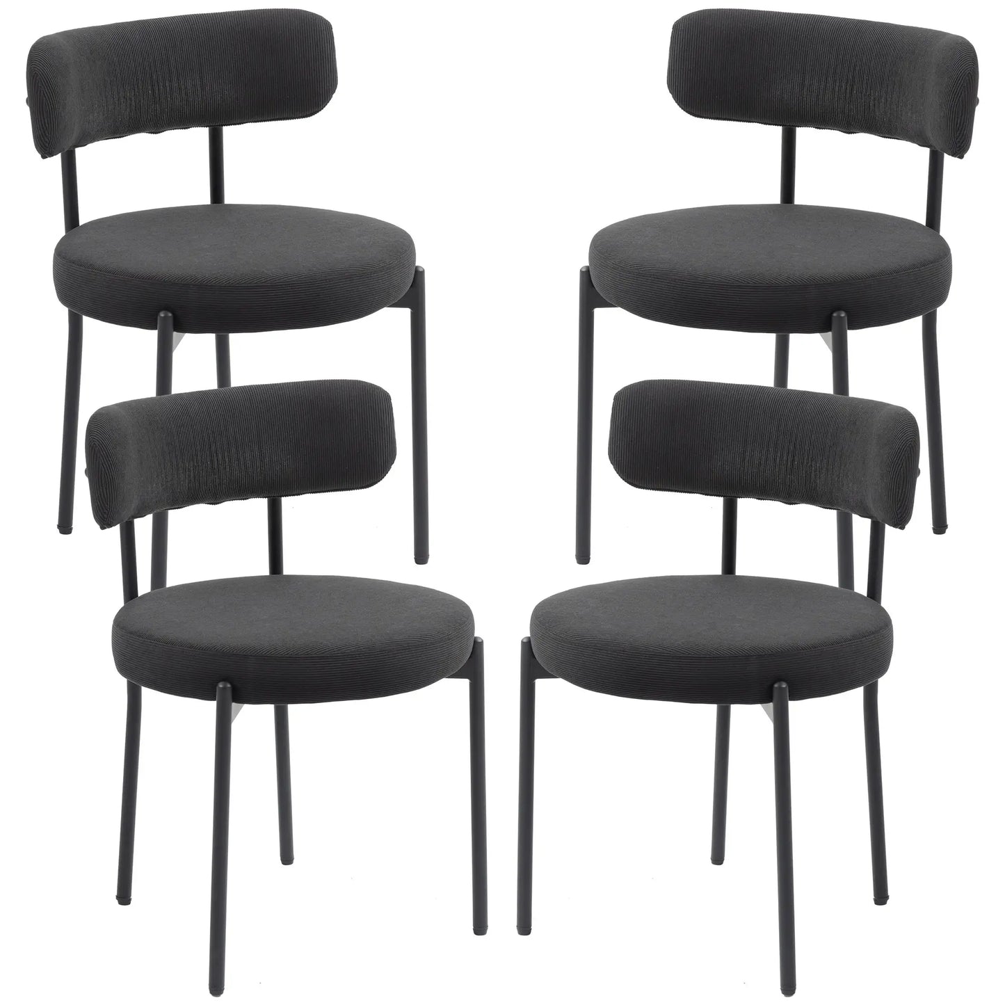 4 Kitchen Chairs, Modern Dining, Corduroy Upholstery, Steel Legs, Black Dining Chairs Black at Gallery Canada