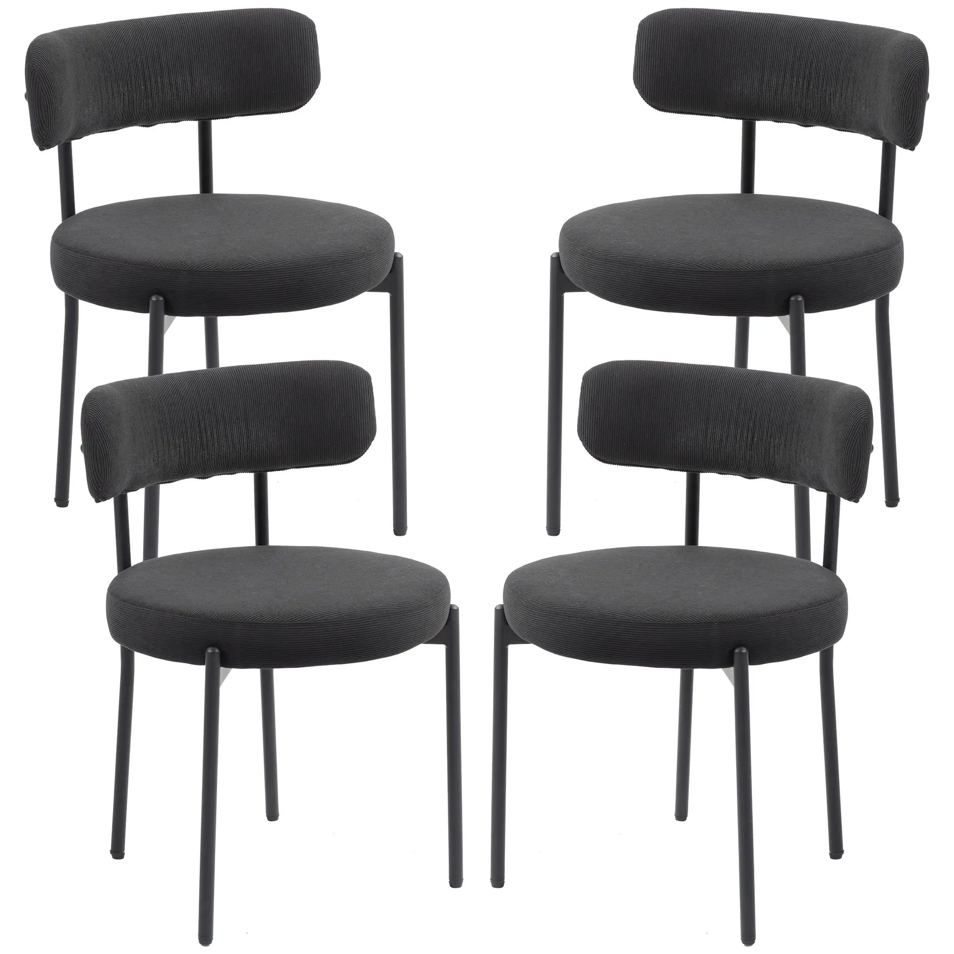 4 Kitchen Chairs, Modern Dining, Corduroy Upholstery, Steel Legs, Black Dining Chairs Black at Gallery Canada