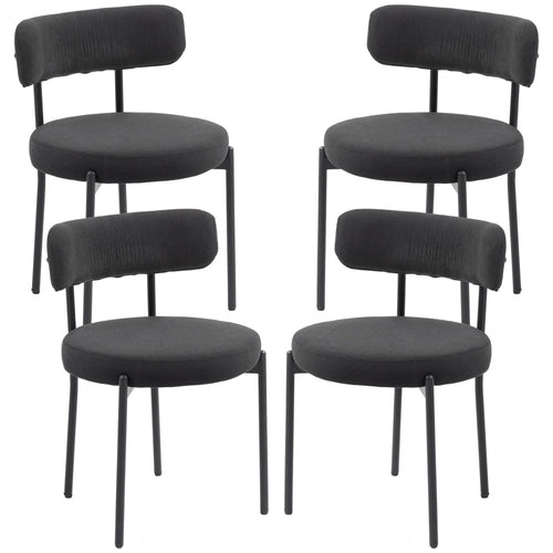 4 Kitchen Chairs, Modern Dining, Corduroy Upholstery, Steel Legs, Black