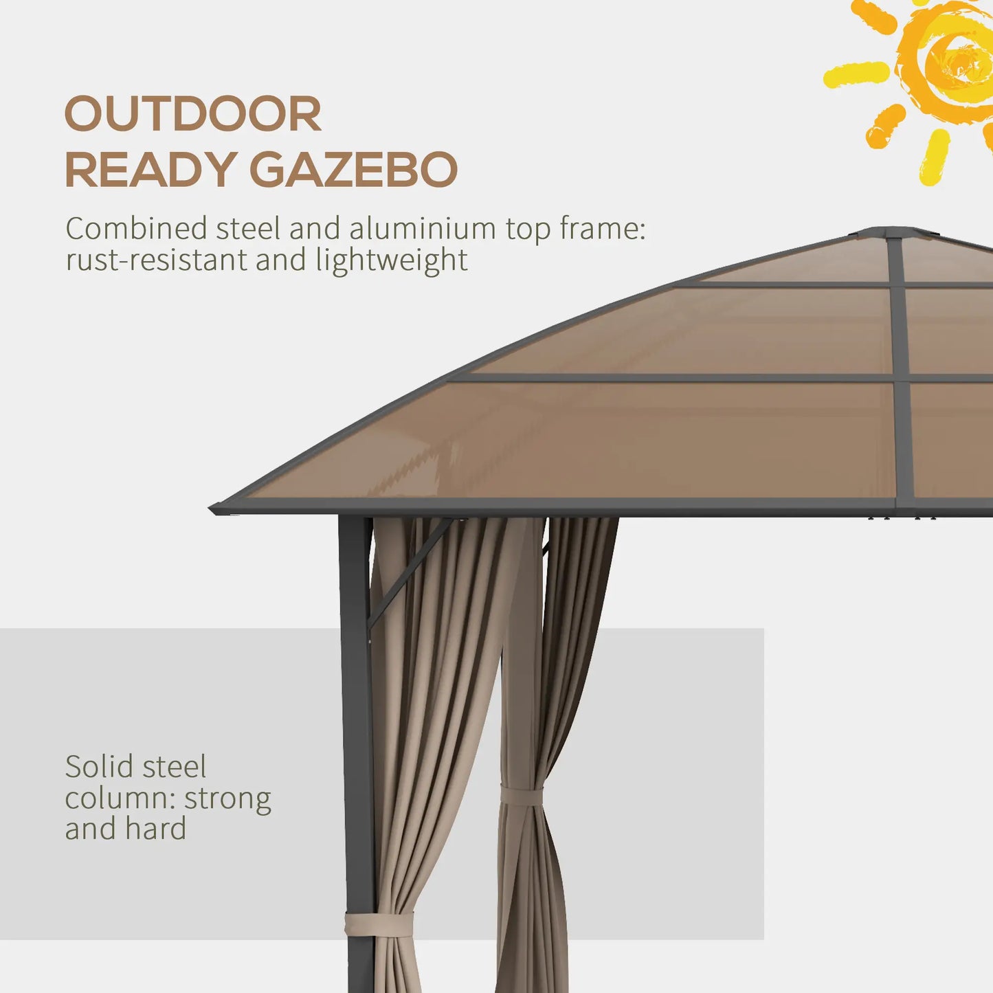 10' x 10' Outdoor Gazebo, UV60+ Polycarbonate Roof, Steel Frame, Khaki Gazebos at Gallery Canada