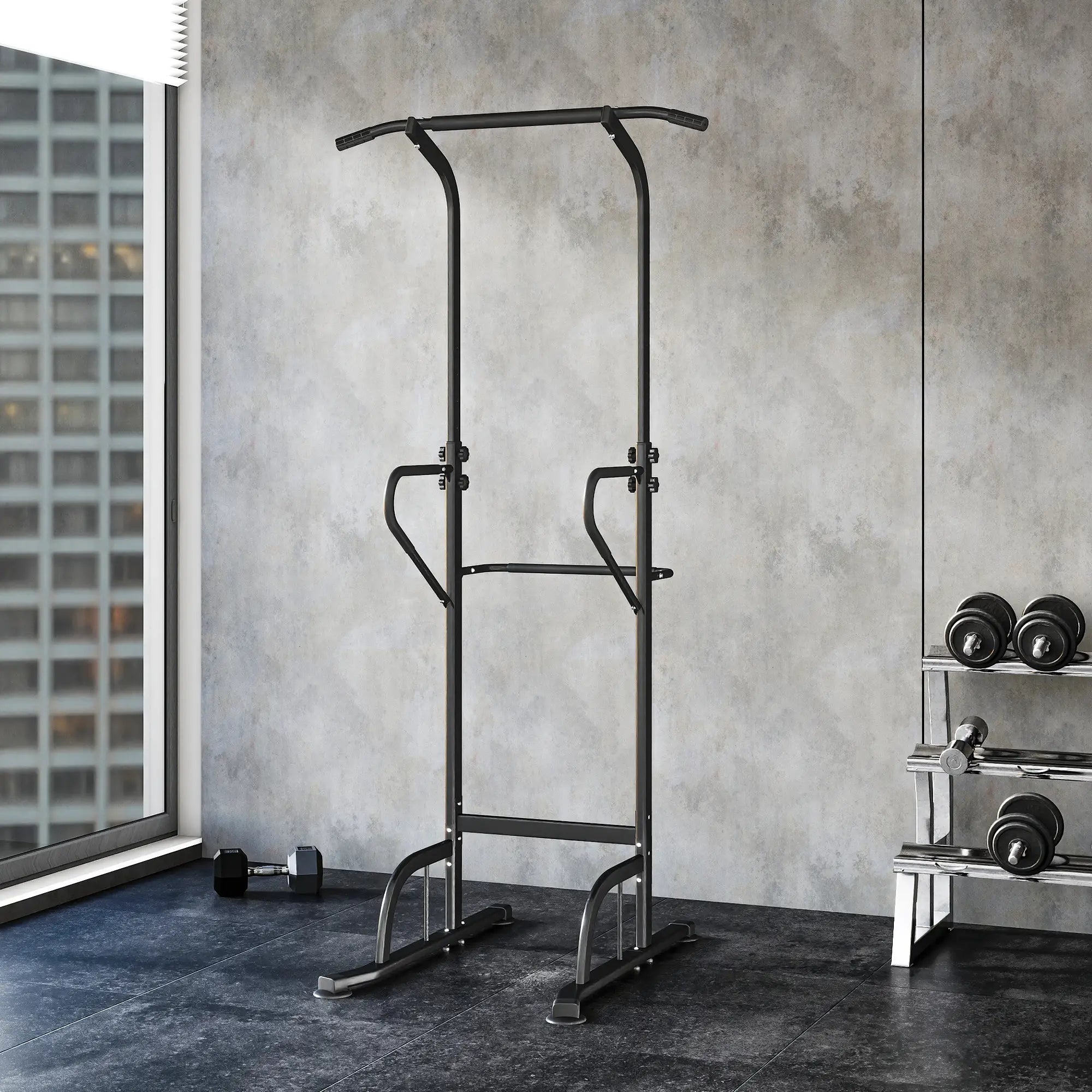 Power Tower Dip Station, Pull Up Bar, Adjustable Height, Black Power Towers at Gallery Canada