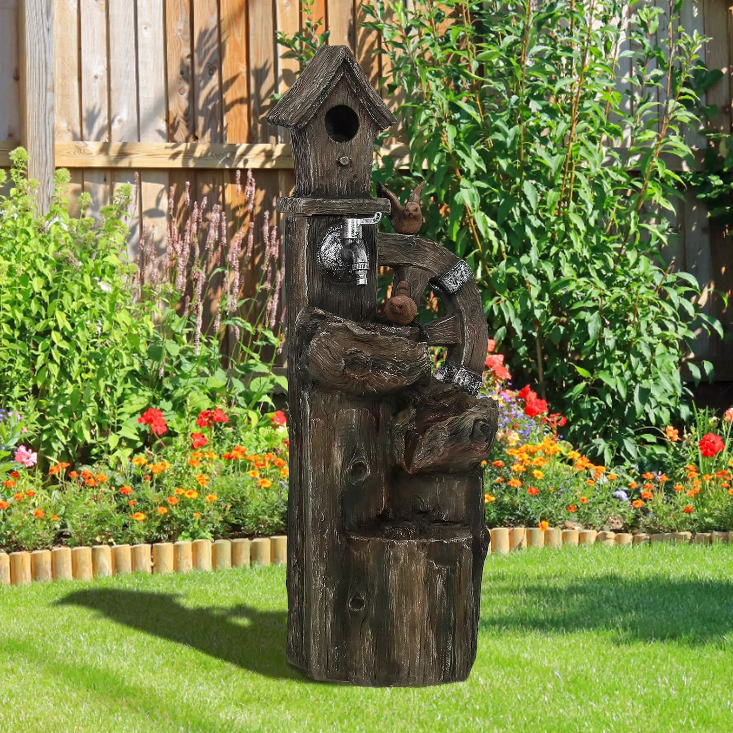 2-in-1 Outdoor Water Fountain With Birdhouse, 13.6" L x 11.6" W x 36.2" H, Mixed Colour Water Fountains at Gallery Canada