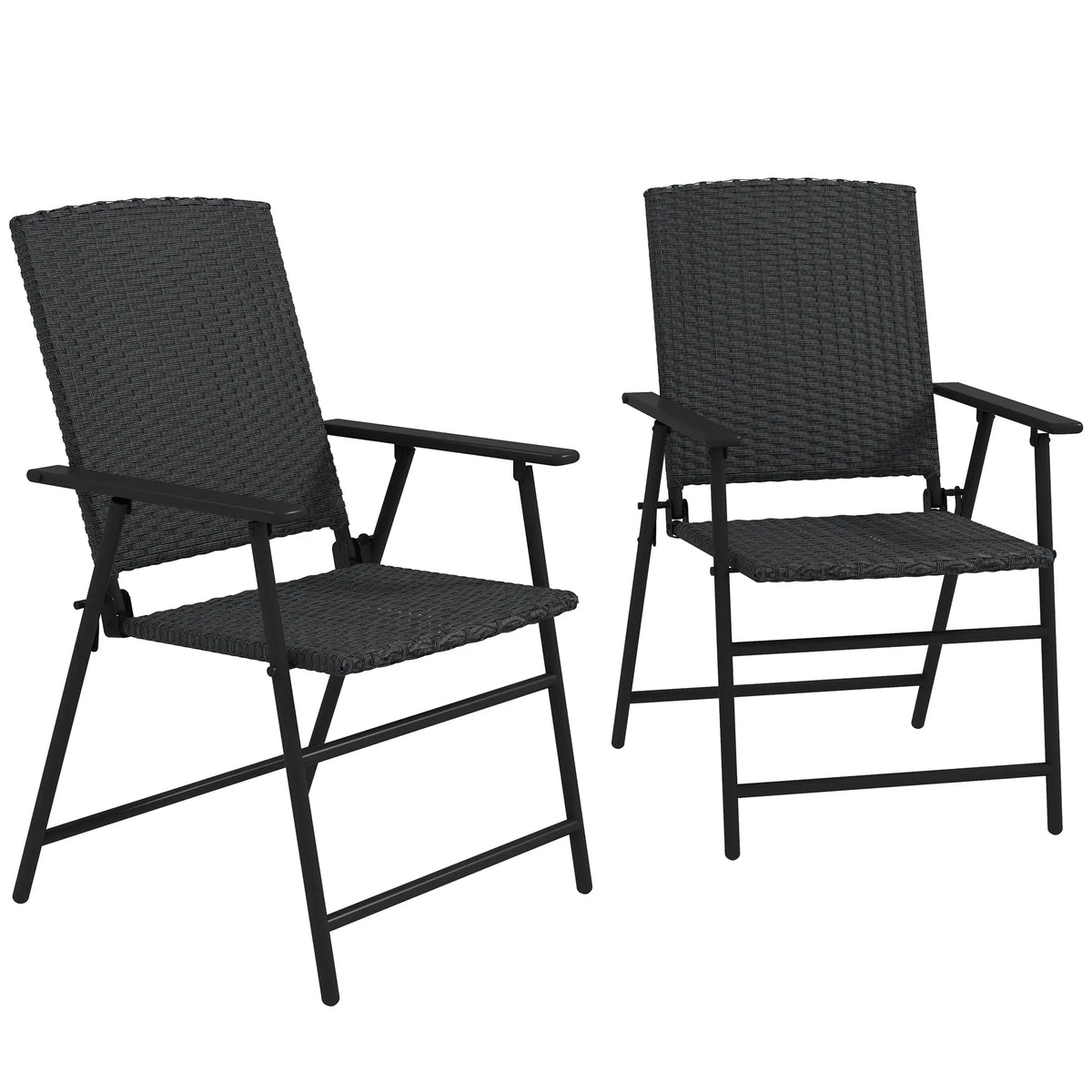 Outdoor Wicker Dining Chairs Set of 2, Steel Frame, Black Patio Chairs Black at Gallery Canada
