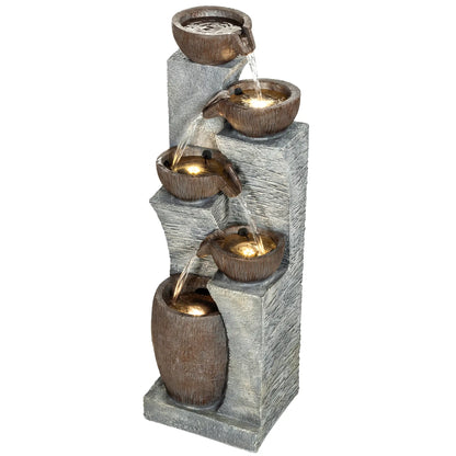 5-Tier Outdoor Water Fountain, Cascading Rock Waterfall, Grey Rustic Brown Water Fountains Grey, Rustic Brown at Gallery Canada